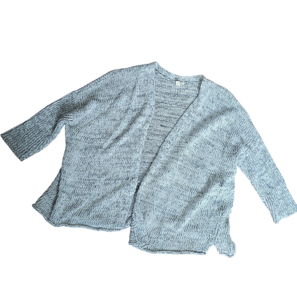 Eileen Fisher Grey Marled Knit Open Front Cardigan Sweater L/G Relaxed‎ Fit